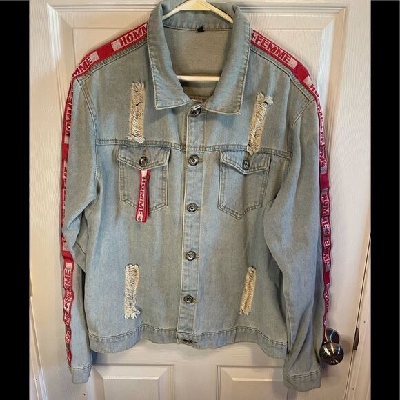 Destroyed jean jacket sz L - Picture 1 of 4